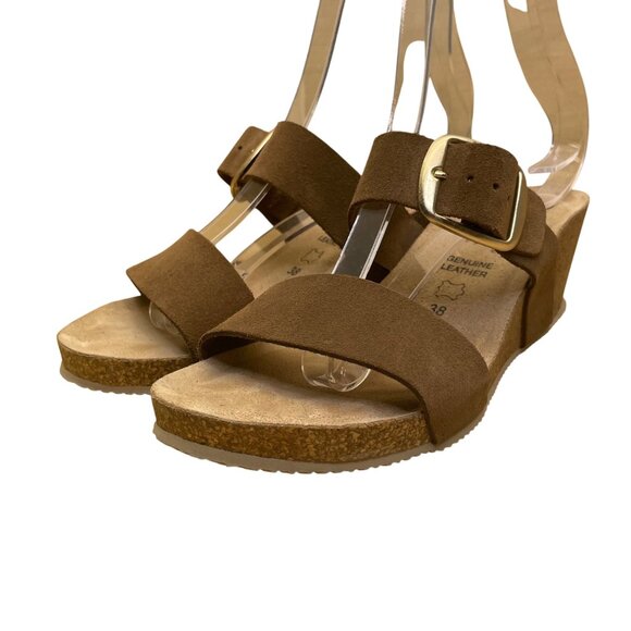 Autenti Women’s Brown Suede Adjustable Strap Leather Wedge Sandals Size US7.5 - Picture 3 of 9